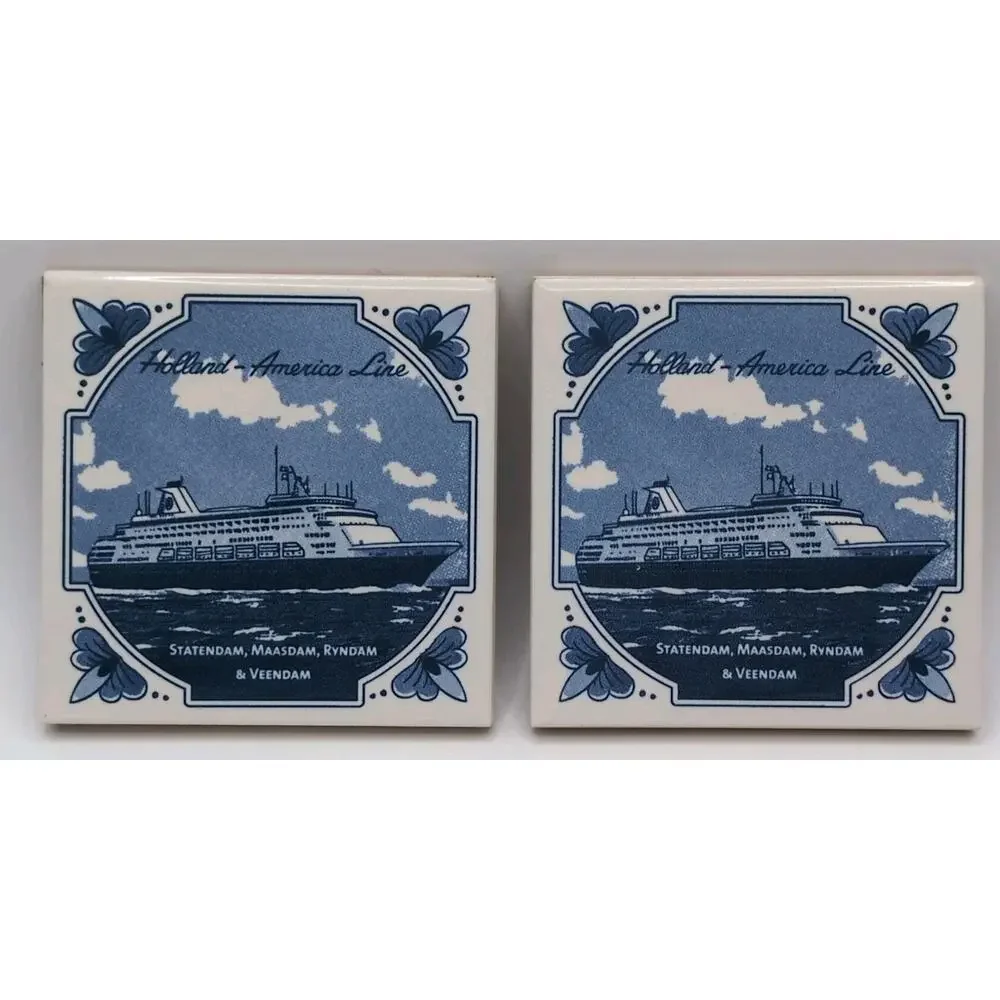 Holland America Line Coaster Set Of 2. Statendam Cork Back Very Nice! B23